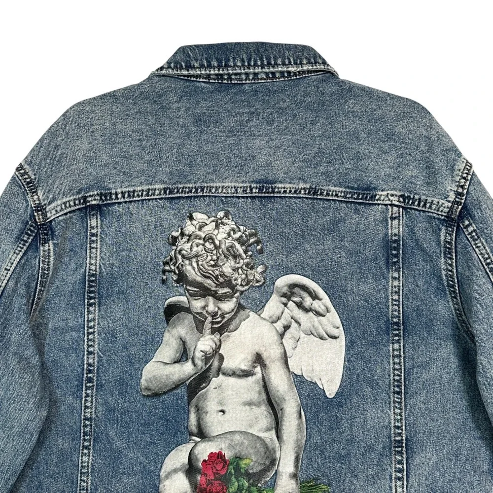H&M Divided Young Thug Denim Jacket Angel Cherub Tour L Blue Acid Wash Unisex